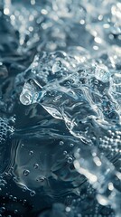 Poster - Abstract macro photography of water bubbles and liquid motion in blue tones, perfect for backgrounds, beauty products, or wellness industry designs. Elegant flow captures purity and freshness.