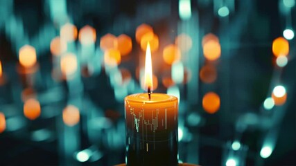 Poster - Glowing Candle Flame Illuminates Digital Background, Creating Serene Atmosphere with Warm Light and Vibrant Colors, Perfect for Relaxation and Reflection.