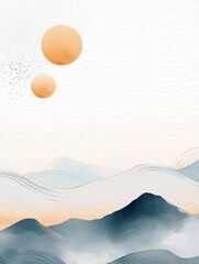 Poster - Creative planner layout featuring abstract nature elements including sun, clouds, and mountains for inspiration and organization. Generative AI