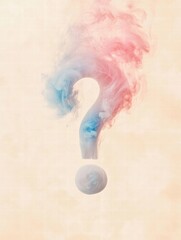 Poster - Clouds of pink and blue smoke intertwine to form a question mark symbolizing uncertainty and imagination. Generative AI