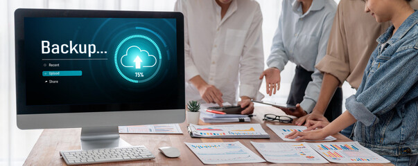 Leinwandbilder - Backup Storage Data Internet Technology Business concept. Database storage cloud technology file data transfer sharing, cyber, big data information, internet banking application download upload brisk