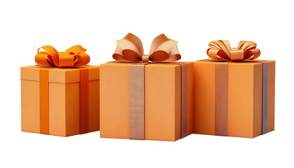 Wall Mural - three orange gift box with ribbon set isolated on transparent background cutout