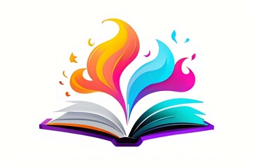 Poster - Vibrant open book with colorful abstract waves emerging from pages, symbolizing creativity, imagination and storytelling. Perfect for education, literature and publishing projects.