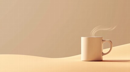 Aufkleber - Coffee cup emits steam against a soft, neutral background highlighting warmth and comfort in a serene setting. Generative AI