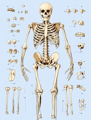 Aufkleber - Detailed illustration of human skeleton anatomy showcasing bones and structure with labels and descriptions. Generative AI