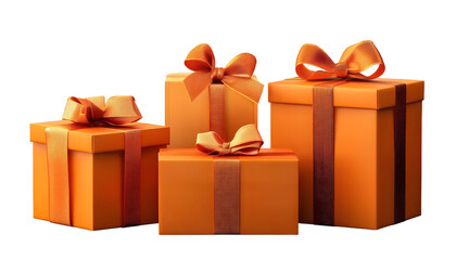 Wall Mural - three orange gift box with ribbon set isolated on transparent background cutout
