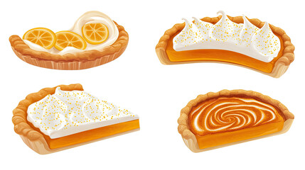 Poster - Lemon Meringue Pie Pieces on Transparent Background Generative AI