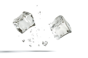Poster - Two falling ice cubes isolated on a white background