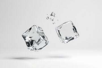 Poster - Two falling ice cubes isolated on a white background