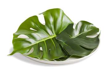 Poster - Vibrant green monstera leaf isolated on a white background