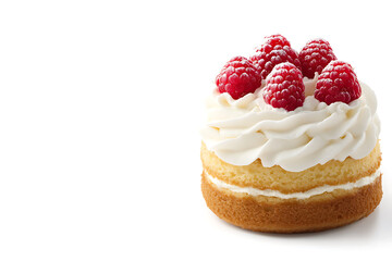 Poster - Victoria sponge cake with whipped cream and raspberries isolated on a white background
