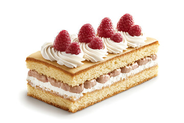 Aufkleber - Victoria sponge cake with whipped cream and raspberries isolated on a white background
