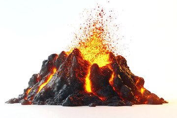 Poster - Volcano eruption with lava isolated on a white background