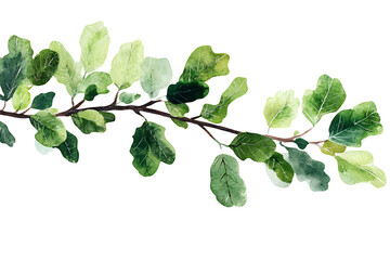 Aufkleber - Watercolor cutout tropical oak branch with green leaves, foreground isolated on a white background