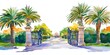 © Charoen - Abstract watercolor rendering of Jerusalem gates with palm fronds, loose painting style, biblical scene, flowing colors, isolated on white background