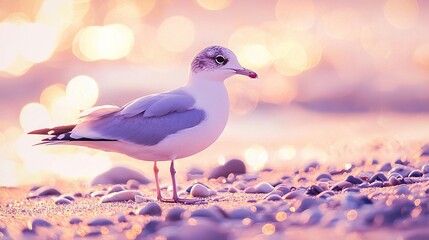 Wall Mural -   A bird perched near water with rocky foreground and blurred background