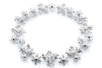 Aufkleber - White snowflakes border frame isolated on a white background