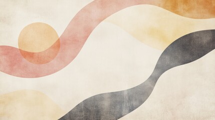 Poster - Abstract Watercolor Landscape: Serene Beige, Dusty Rose, and Charcoal Curves