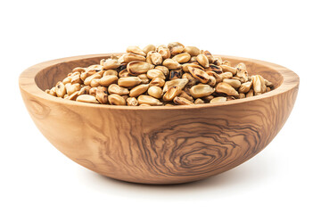 Poster - Wooden bowl full of ripe corn seeds isolated on a white background