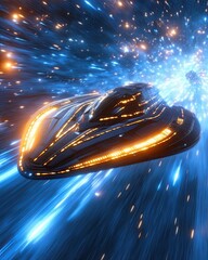 Poster - Journey Through the Cosmos With a Sleek Spacecraft Navigating Vibrant Light Trails in Shadow Fleet