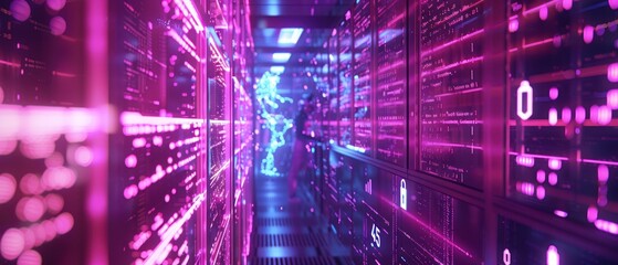 Wall Mural - Futuristic server room with glowing data.