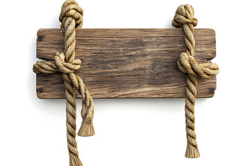 Aufkleber - Wooden sign with ropes isolated on a white background