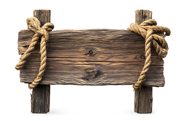 Aufkleber - Wooden sign with ropes isolated on a white background