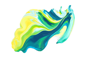 Poster - Yellow green blue abstract liquid ink isolated on a white background
