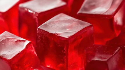 Poster - Close-up of shiny, translucent red gelatin cubes.