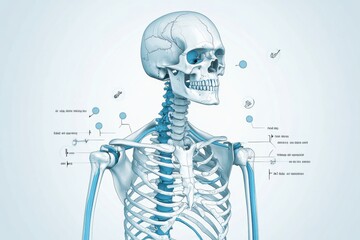 Aufkleber - Detailed anatomical illustration of a human skeleton showcasing major bone structures and features for educational purposes. Generative AI