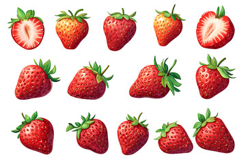 Aufkleber - Set of strawberries isolated on a white background