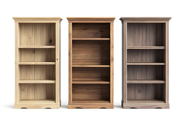 Poster - Set of three wooden bookcases isolated on a white background
