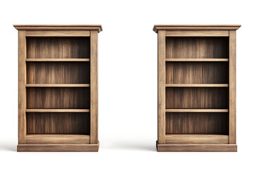 Poster - Set of three wooden bookcases isolated on a white background