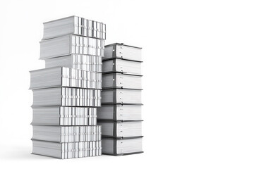 Aufkleber - Set of towering stacks of paperwork and files isolated on a white background
