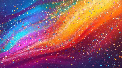Poster - Abstract rainbow swirl with colorful confetti, vibrant, festive background.
