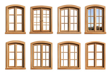 Poster - Set of wooden windows isolated on a white background