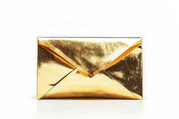 Poster - Shiny gold envelope open with a triangular flap, showcasing a luxurious and elegant design isolated on a white background