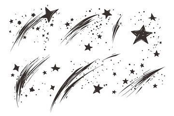 Aufkleber - Shooting stars icons, comet tail or star trail set isolated on a white background