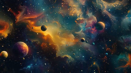 Poster - Vibrant nebula with planets and stars.