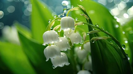 Wall Mural - delicate lily of the valley blossoms adorned with morning dew