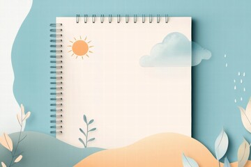 Leinwandbilder - Creative planner layout featuring nature inspired elements such as sun, clouds, and mountains in soft pastel colors. Generative AI