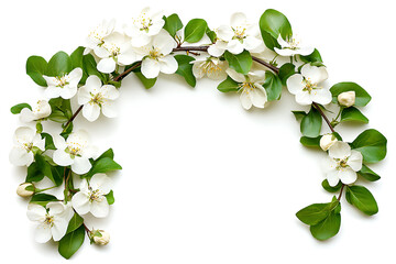 Poster - spring blossom frame with white flowers and green leaves isolated on a white background