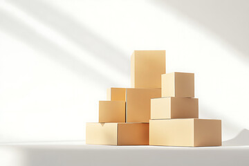 Poster - Stack of cardboard boxes in various sizes isolated on a white background