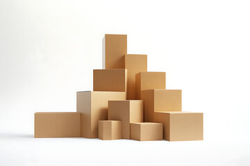 Poster - Stack of cardboard boxes in various sizes isolated on a white background