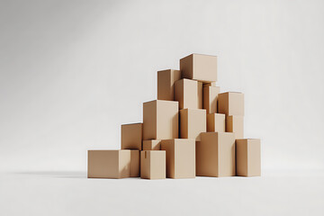 Poster - Stack of cardboard boxes in various sizes isolated on a white background