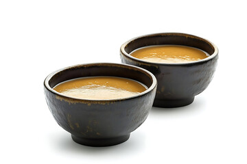 Poster - Three bowls with mustard sauce isolated on a white background