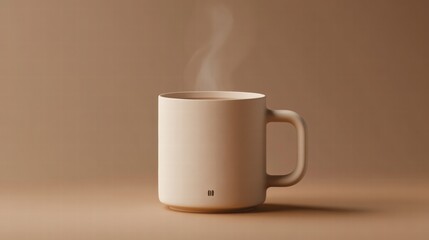 Aufkleber - Warm ceramic cup with steam rising against a minimalistic background in softly lit environment. Generative AI