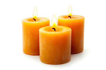 Aufkleber - Three pillar candles with flames illuminated isolated on a white background