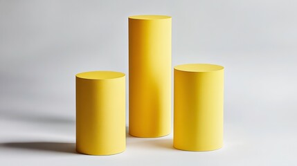 Poster - Three yellow cylindrical pedestals on a white background.