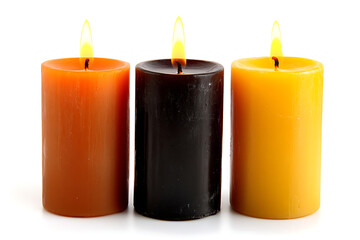 Aufkleber - Three pillar candles with flames illuminated isolated on a white background